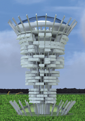 Wie Wohnen in hundert Jahren aussehen k&ouml;nnte, zeigt die Grafik des Conifer-Towers der HAWK-Stud